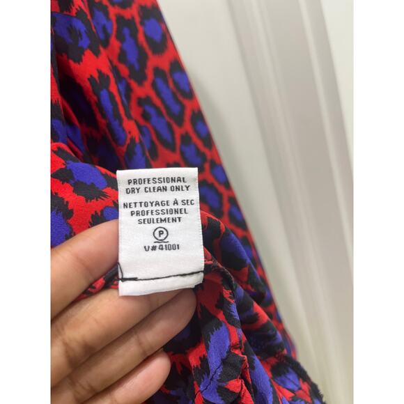 Diane Von Furstenberg Red Blue Leopard Print Shirt Mini Dress Sz 8 - Picture 6 of 7